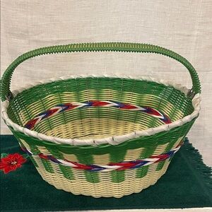 Green and Cream Woven Basket